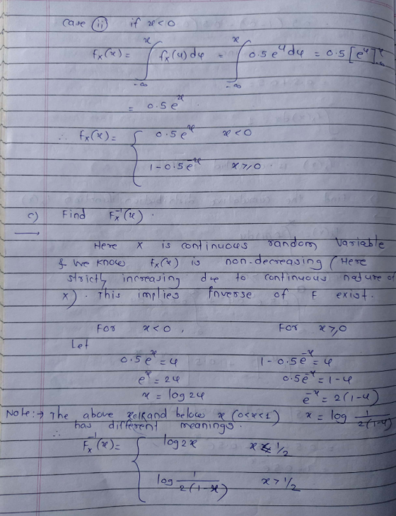 case it if ecool er fx(x) = ( fr (4) de (0.5e de = 0.5[ete o.se r(e) = r 0.5et eco 1-0. 5e 27/0 Find Fr() a Here x is contin
