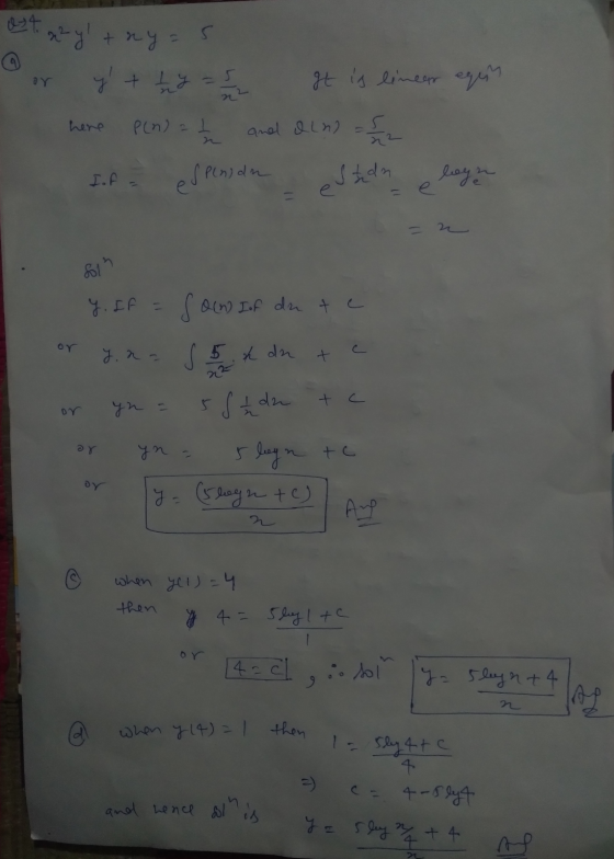 astayl + nya ar y + y = 5 It is linear egin 2 here P(n) at and lins I.F es pensan leyn es tan e - Solh Y. If Qin Iof da te or