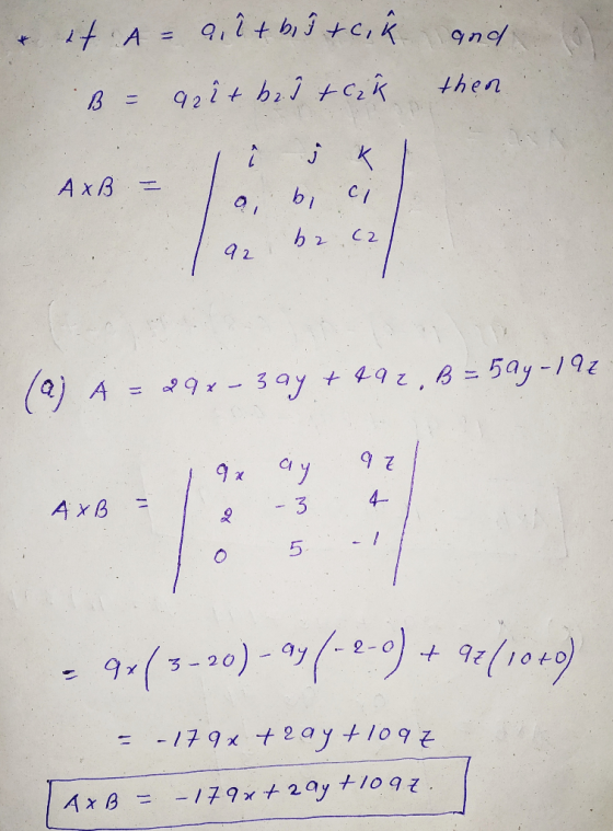 & et A = a, i thitik and then. B = azit bai tak AXB = 1 | qz bz (2) A = 29x-zayttar, B=5ay- 19. x ay az AXB = 41 is a lo 5 -