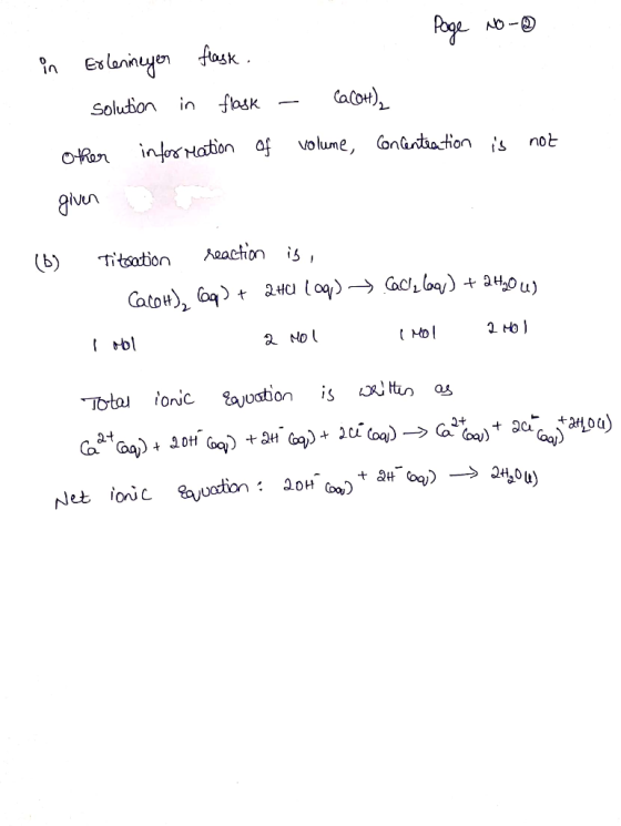 Page No - in Exlenneyer flask. Solution in flask Other information of - Cacot), volume, concentration is not given (6) Titrat