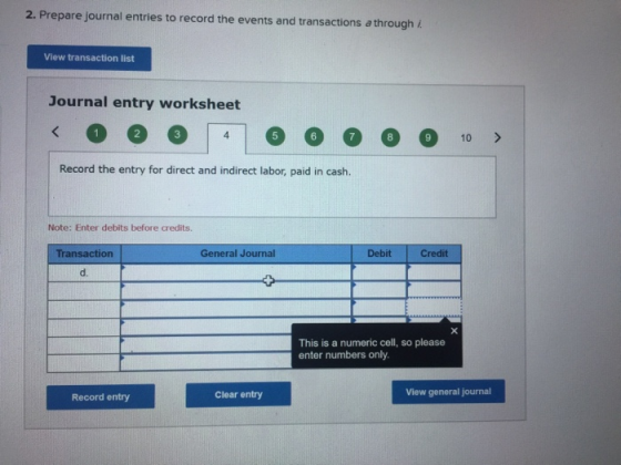2. Prepare journal entries to record the events and transactions a through View transaction list Journal entry worksheet < 0