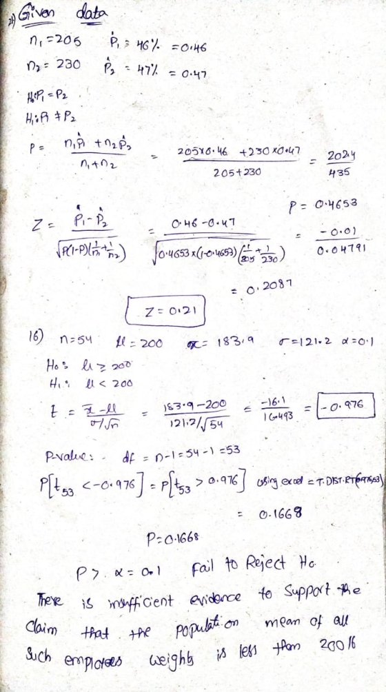 Given data n=205 B 46% -0,46 : 230 vo 47% = 0.47 HOSPI = P2 Hop & P₂ nifi ang po pe 205x0.46 +230 X047 n+02 2024 435 205+230