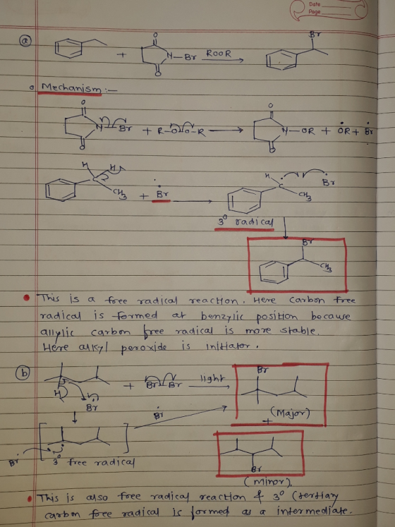 Date Page BY RooR N-BY Mechanism +oR yOR + OR- E B7 си CHZ + BY 3 Tadi cal BY This is a foee radical reacton Here Carbon Fore
