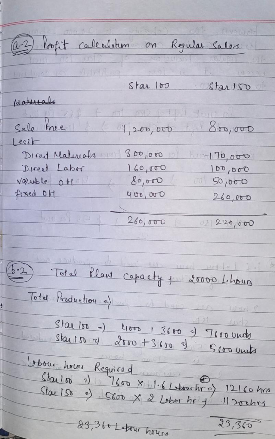 (A-2) Profit calculation on Regular Sales Star 100 Star 150 of staturals 1,200,000 + 800, ooo sele Bree Lesst Dired Materials