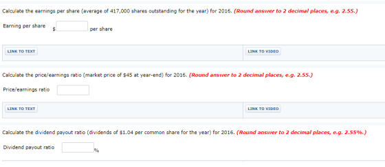 Calculate the earnings per share (average of 417,000 shares outstanding for the year) for 2016. (Round answer to 2 decimal pl