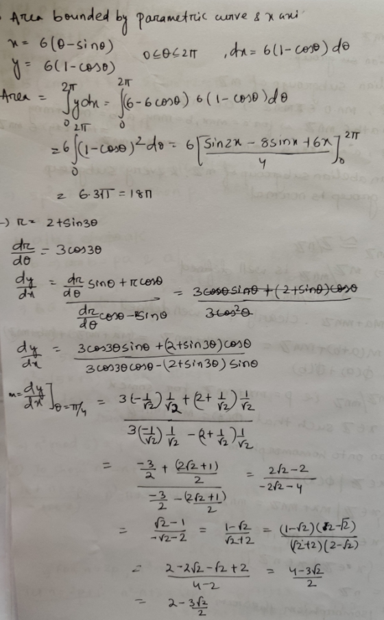 - Area bounded by Parametric wave & xani n = 6(0-sino) OCOLRI da= 611-coso) do y = 6(1-coso) = Tych = 6-6 coso) 6(1-coso) do
