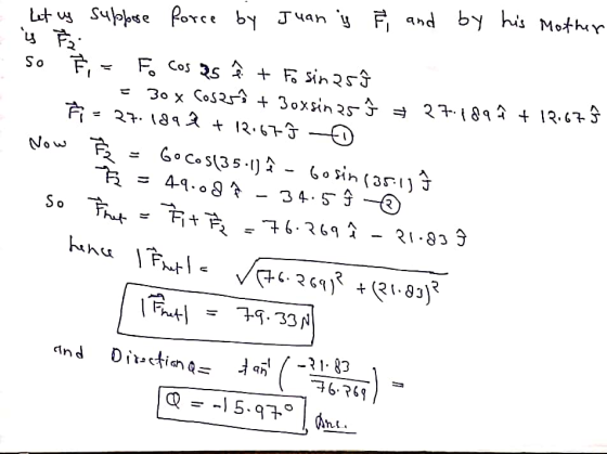 suppose force by Juan y Å and by his mother - 2 - Let us is so F = Fo cos as it to sinasŷ = 30 x Cosas + 30xsin 25 9 * 27.189