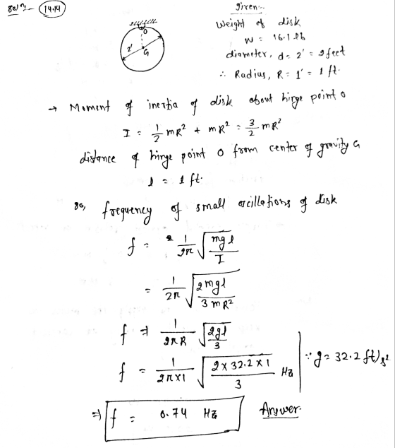 14.14 244140 30/9- (1987) girenin weight of disk W: 16.1 lb diameter, da 2 = a feet .: Radius, R = 1- ifti - Moment of iner