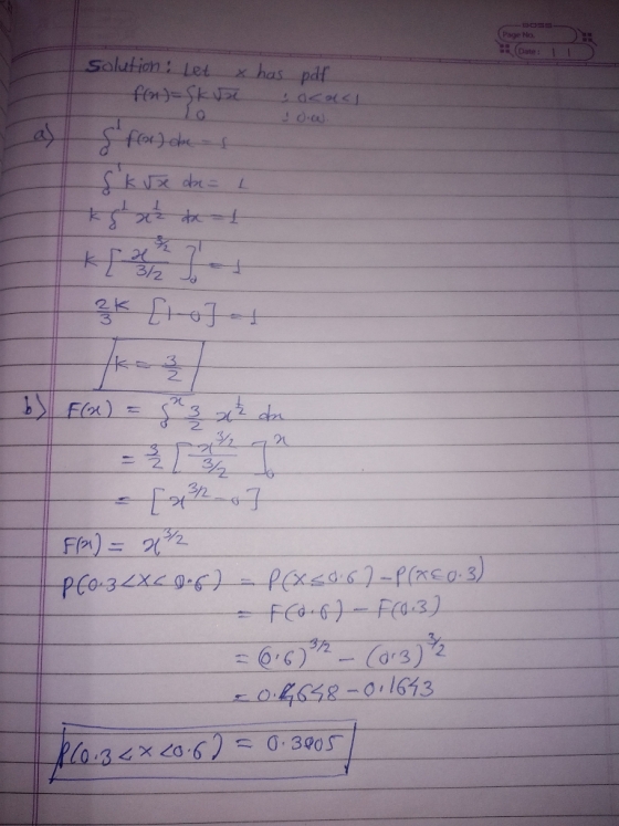 pOss- Page No. (Date: I Salution: Let xhas pdf fnSk che k 3/2 +fo17 3 KE 3/2 Fr)22 Pfo-32x9-)PrEa6-PxEo 3) Fa-6)Fa3) Cor3)2 0