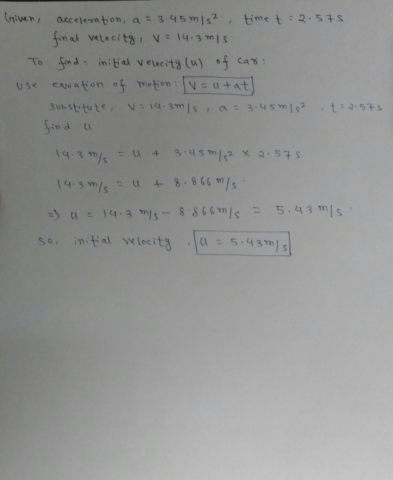 find, inital velocity (u) 。fcaY; Sna u 14.31%: u t- 8.866 43 m| so intal welecit .43ms