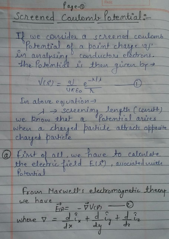 faye-o PAGE Scneened Coutonmb Pateatial TP Patemtial et an analsing we consider a sereened coulomb a paimt chaye a conductors