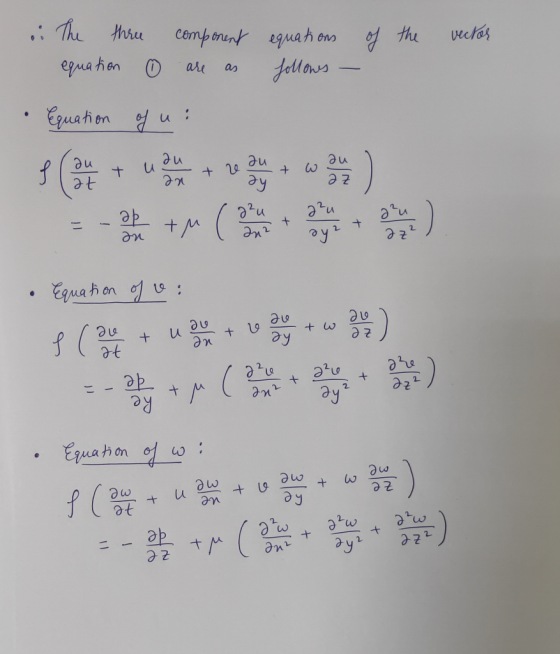 i of the vector The three equation component o are as equations follows - Equation of u Equation of w: Equation of w: f en he