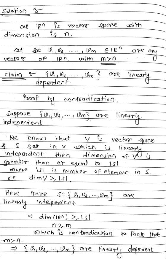 solution o space with cet IPD dimension is rector is n. are any et rector son of Oi, Oa ... Om IRn. with EIRP mon . claim & {