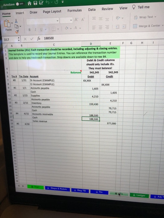 OF AutoSave View Tell me Data Review Formulas Home Insert Draw Page Layout ν Α Α = X 2 Wrap Text y Merge & Center F G H 1 Pa