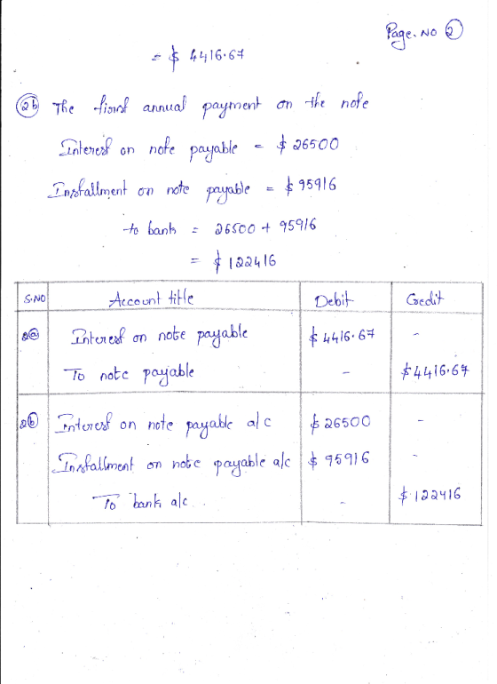NO £9•9144 $ The finaf annual payment an the nofe Saterest nofe $ 26500 payable on Inpfallment on note payable १5१।6 to banh