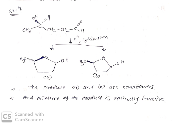 sal. OH V 9- a CH2 - CH₂-CH JH, cylisation Afrinin de you acoming ou Cb2 » - the product ca) and (b) are enantiomers. And mix