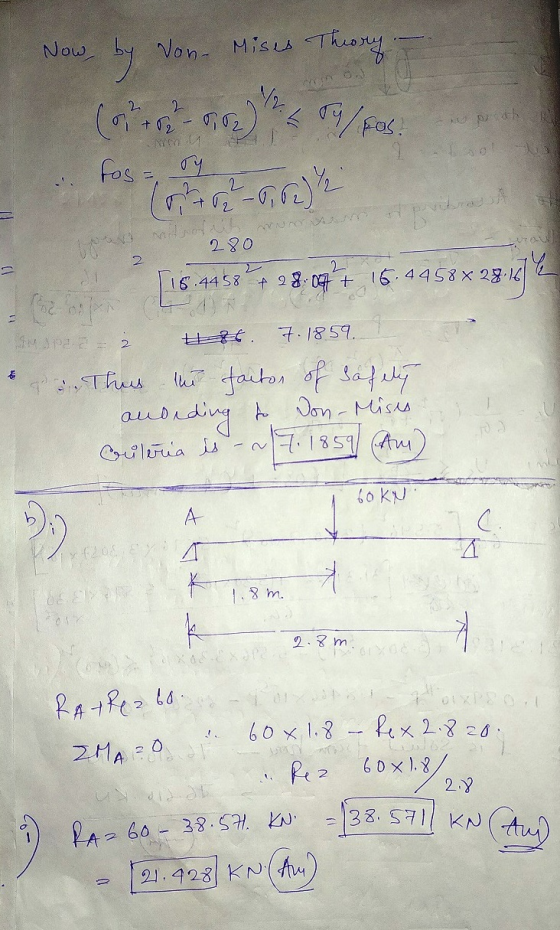 Now, by Von- Mises Theory /2. (678-602) 50g/fas. w fos = ry vibrat Mitrodent 2 2 280 18.4458 + 28.07 + 16.4458 X 27.16 (z 4 7