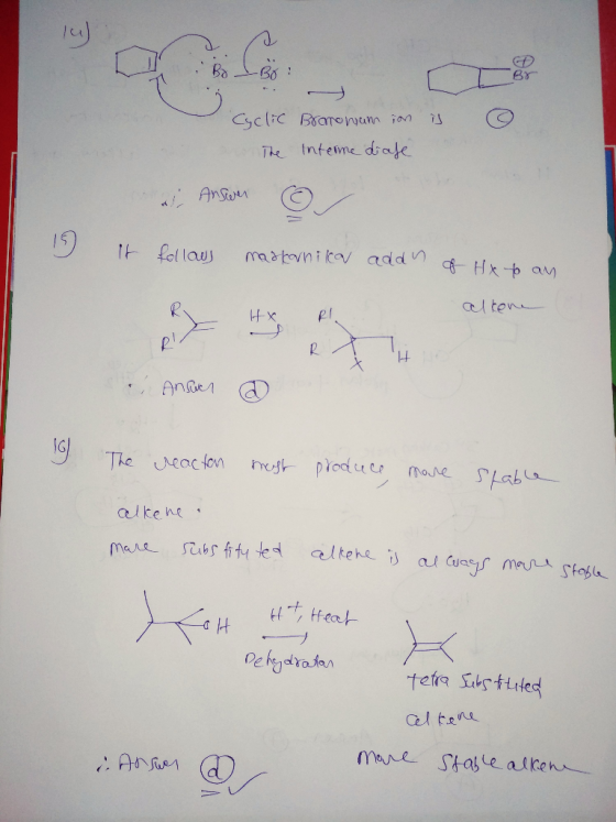 Bo Bo Cyclic The Bromovam in is Interme drase i Answer (C) 19 ir follaus madkornilov addn of Hx to an HX alkene R R! Answer R