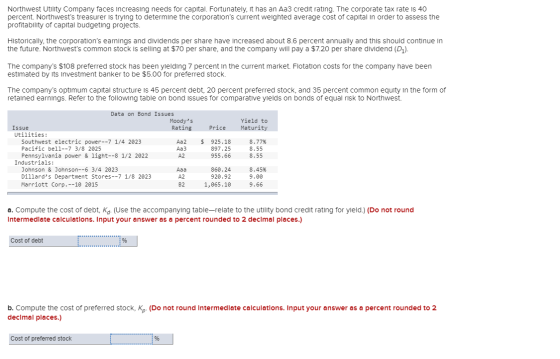 Northwest Utility Company faces increasing needs for capital. Fortunately, it has an Aa3 credit rating. The corporate tax rat