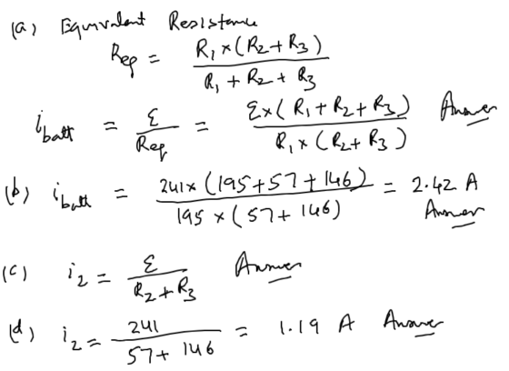 las Equivalent = Resistance R,x(R2 + R3) - R + R₂ + R3 - ExlRs + R2 + R3) Answer batt Regen zal in los line = ax (1954574.146