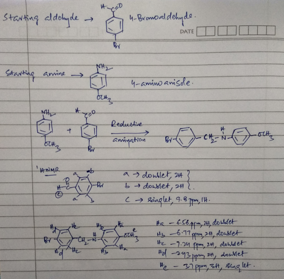 Stawing aldeyde Bromoaldelnda . DATE anvine 4-Amino amsde Reduttive Awination Cinglet 9.8, H ta-66ppm, 24, doldet Hh 6-17pmm
