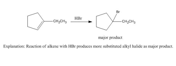 major product Explanation: Reaction of alkene with HBr produces more substituted alkyl halide as major product.