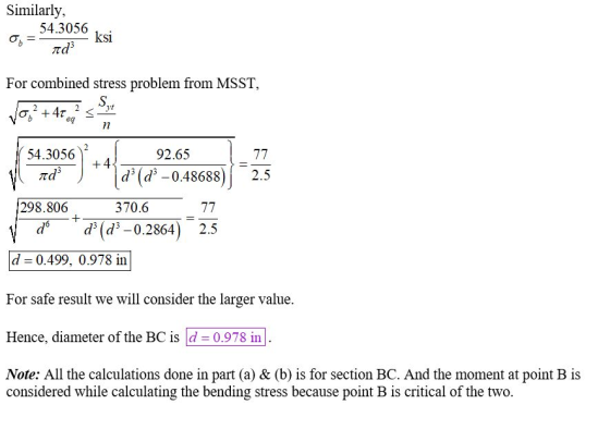 Similarly, 54.3056 ad ksi For combined stress problem from MSST, S yr +41 eg n 77 54.3056 ad +4 = 2.5 92.65 d (ď -0.48688) 3