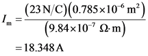 (23N/C)(0.785x106m²)
(9.84x10-12-m)
= 18.348 A