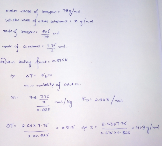 molon moss of benzene - 78g/mol let the mass of otres substance = x g/mol mole of bergenes Bas mol mole of cubalance = mold R