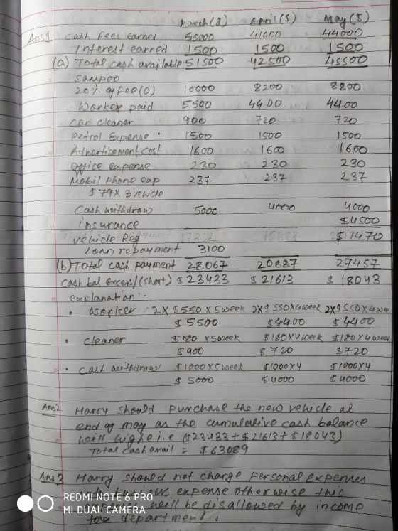 44.00 4600 - March (8) Apolls & May (6) 1 cash fees earned 50000 41000 44000 interest earned 1500 1500 1500 ra) Total cash av