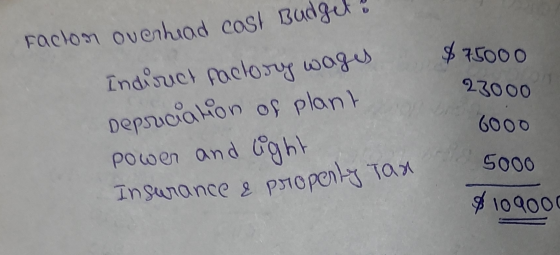Faclon ovenhiad cost Bud $7.5000 Indiucl paclor w0g 23000 Depsuoialion of plant powen and Gqh Insunance & piopen Tax 6000 So0