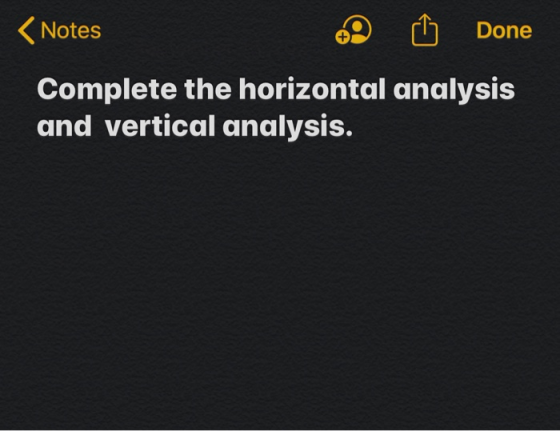 < Notes Done Complete the horizontal analysis and vertical analysis.