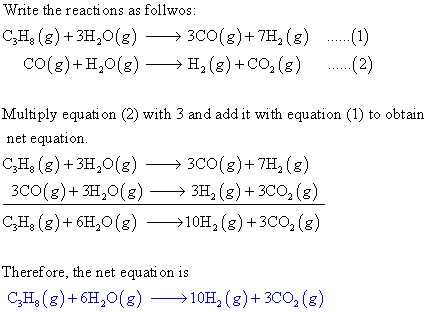 Write the reacti ons as follwos: C,H ()+3HO()3CO()+ 7H2(g(1) CO(g)+ H2O(g)>H2 (g) +CO2 (g.. (2) Multiply equati on (2) with 3