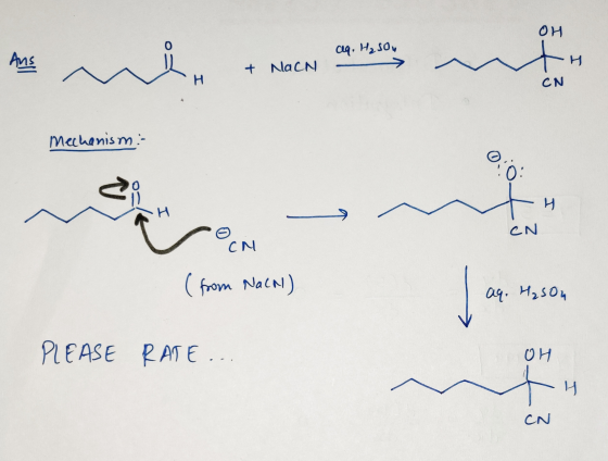 ОН aq. H₂ SO, + NACH H CN Mechanism :- CN . CM (from Nach) aq. Hason PLEASE RATE ... OH AH CN