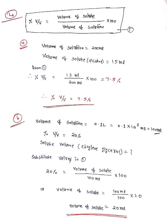 % V/v = Volume of Solude - X100 Volume of solution t o Volume of solution z zoome Volume of solute (alcohol) = 15 me from 0