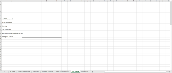 A B с D E G H K L M o N P Q R s T U V w х 16 17 18 19 20 Total disbursements 21 Excess (deficiency) 22 Financing 23 Add: Borr