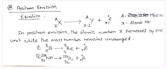 A Х e +1 Z- Alomic NO. Z Position Emission Equation А A- Obrony Mass No. MY y t 2-1 In positron emission, the alomie number