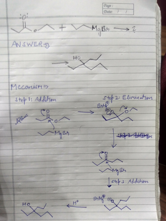 | Page: Date: I ~ Mabr ? ANSWERT HO Meconium Stepli Addition Step 2. Elimination -М СА inger Step 3: Addition Brmo to HO