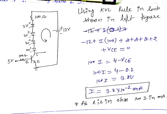 x 16 I+It + toos To 58. B.AE Using KVL Rule in look shown in left figure TETI to it - 12+ I (100) of atata+2 + VCE = 100 I=