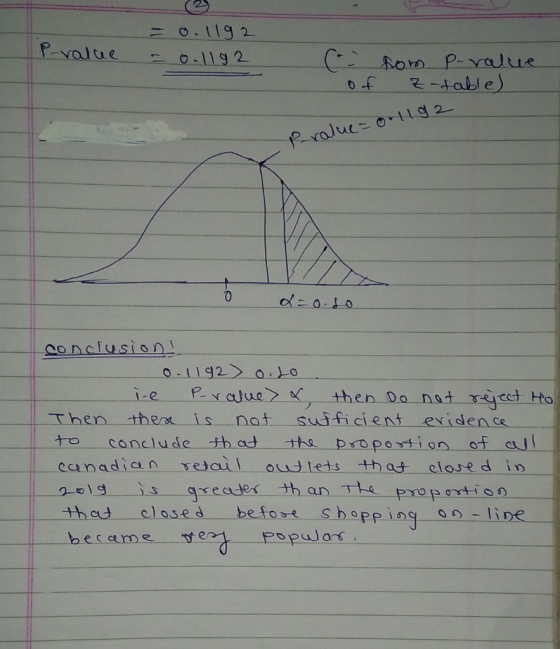 P-value - 0.1192 = 0.1192 fom Poralue z-sable) Pralue=or1192 0 2= o.so conclusioni 0-1192 0.20 i-e P-value> x, then do not re