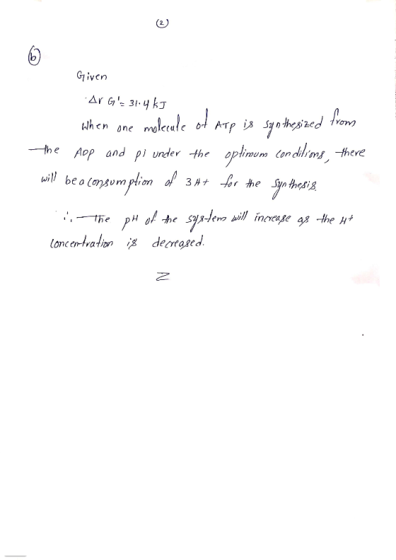 Given ArG= 31.4 kJ When one molecule of Arp is synthesized from the app and pi under the optimum conditions, there will be a