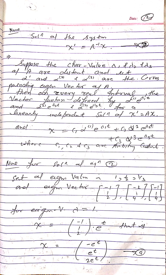 Date: Nove Soln al the system x Atx are 2 and 021 (3) avoc Suppose the char -Value a, fda eda al destent and let ed the. Corr