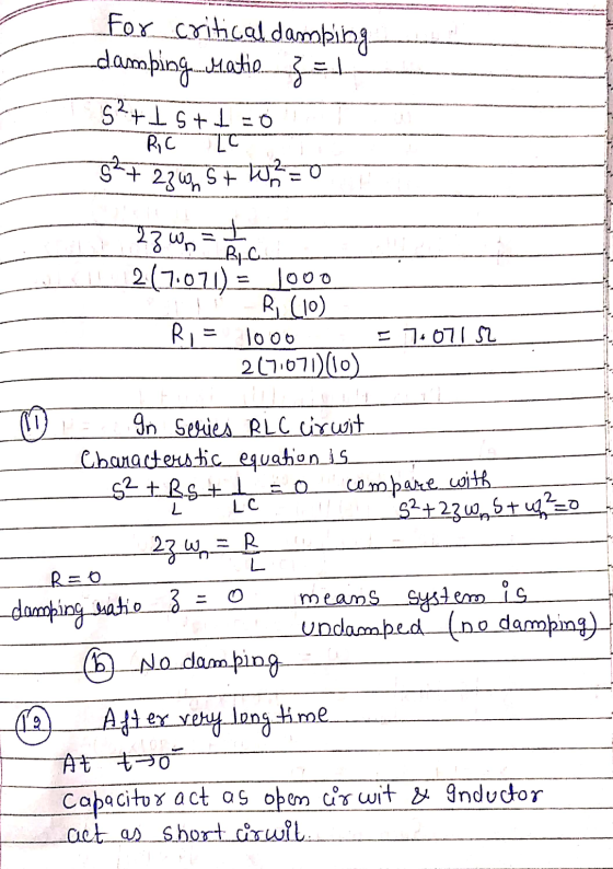 for critical damping damping Hatie_2=1 States 1 30 52+ 23 un SF 103 = 0 BC 217.071) = jooo R. (10) - Ri= 1000 2171671) (10) 7