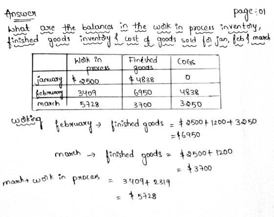 Aoswell page:01 are the balances in the work in process inventory, finished google inventory I costa de goods sold for jan fe