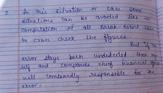 . In this situation or case some situations can be avoided like a computation of all Break-event Salent to cross check the fi