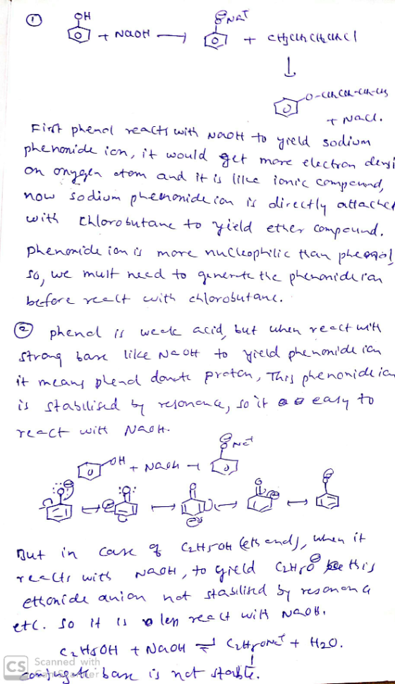ENAT 61 + c ci Cá CIA ( | -o-chah-ch-lis trad. First phenol reacts with wool to yield sodium phenonide ion, it would get more