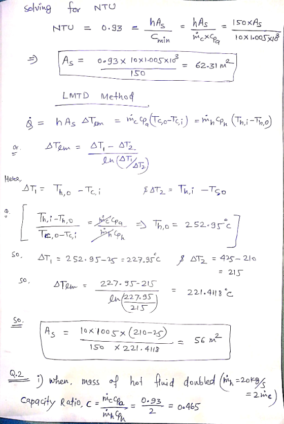 selving for NTU i n loxi.ooSXơ. 62-31m So LMTD Method Oy Hees, So. AT, - 2 S2. 9s-2s 227.5 215 sTar,-227-35-25 - 221.4118 C