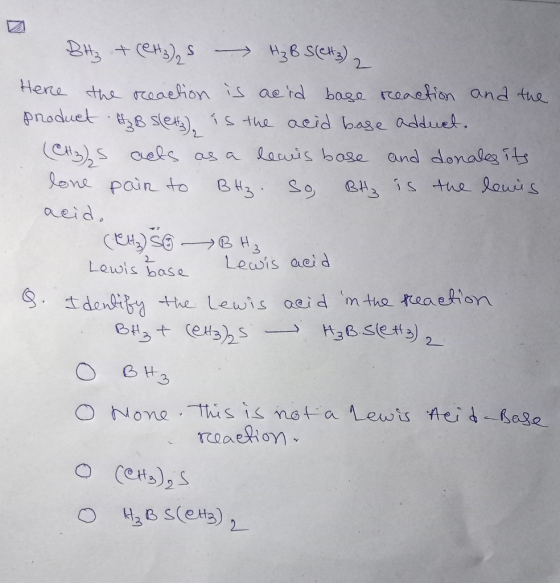 BH₂ + Celtz) H3B Slett3) 2 Here the reaction is acid base reaction and the product HB slett is the acid base adduct. (CH₂S ac