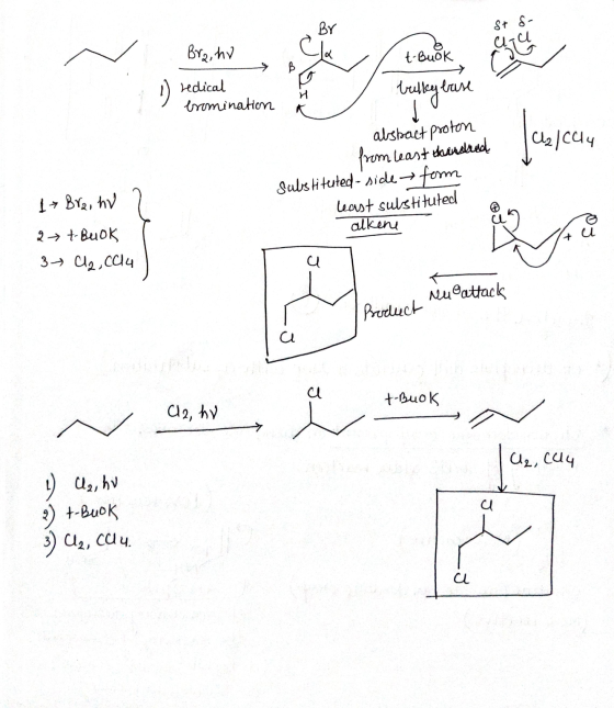 Br St S- Bra, hi t-Buok B 1 ) redical bromination и bulky base Lazjeru alsbact proton from least threndende Substituted - sid