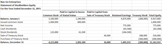 Nav-Go Enterprises Statement of Stockholders Equity For the Year Ended December 31, 20Y1 Paid in Capital in Excess Paid in Ca